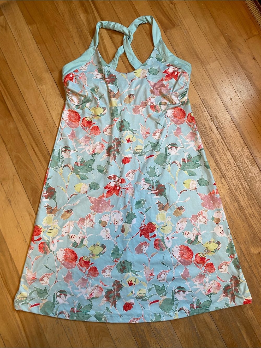 Patagonia Mint Floral Halter Sundress Turquoise Y2K Summer Chic